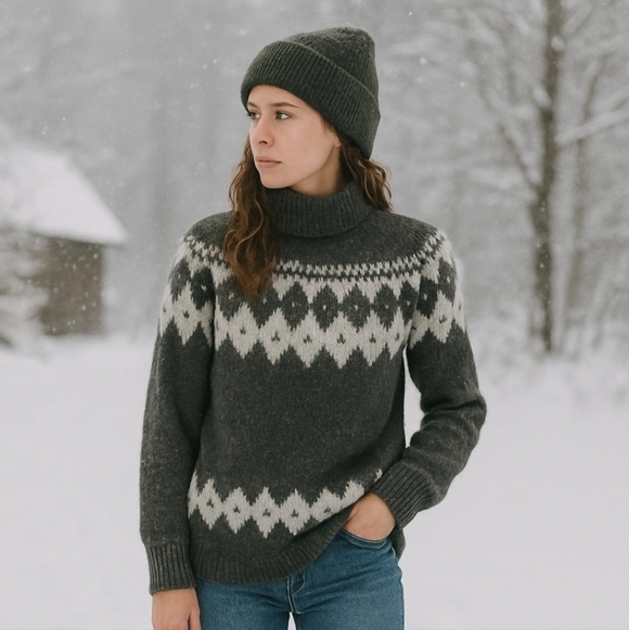 Sadie & Sage Sweaters - Sadie & Sage Nordic Sweater – Charcoal, Light Gray & White ,Womens Large